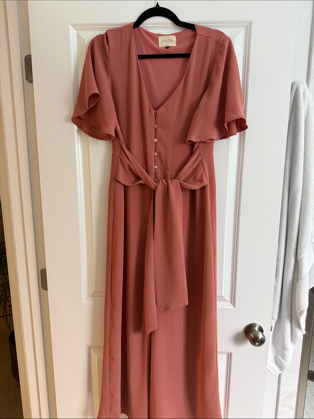 Dusty Rose Button-Front Tie-Waist Romper